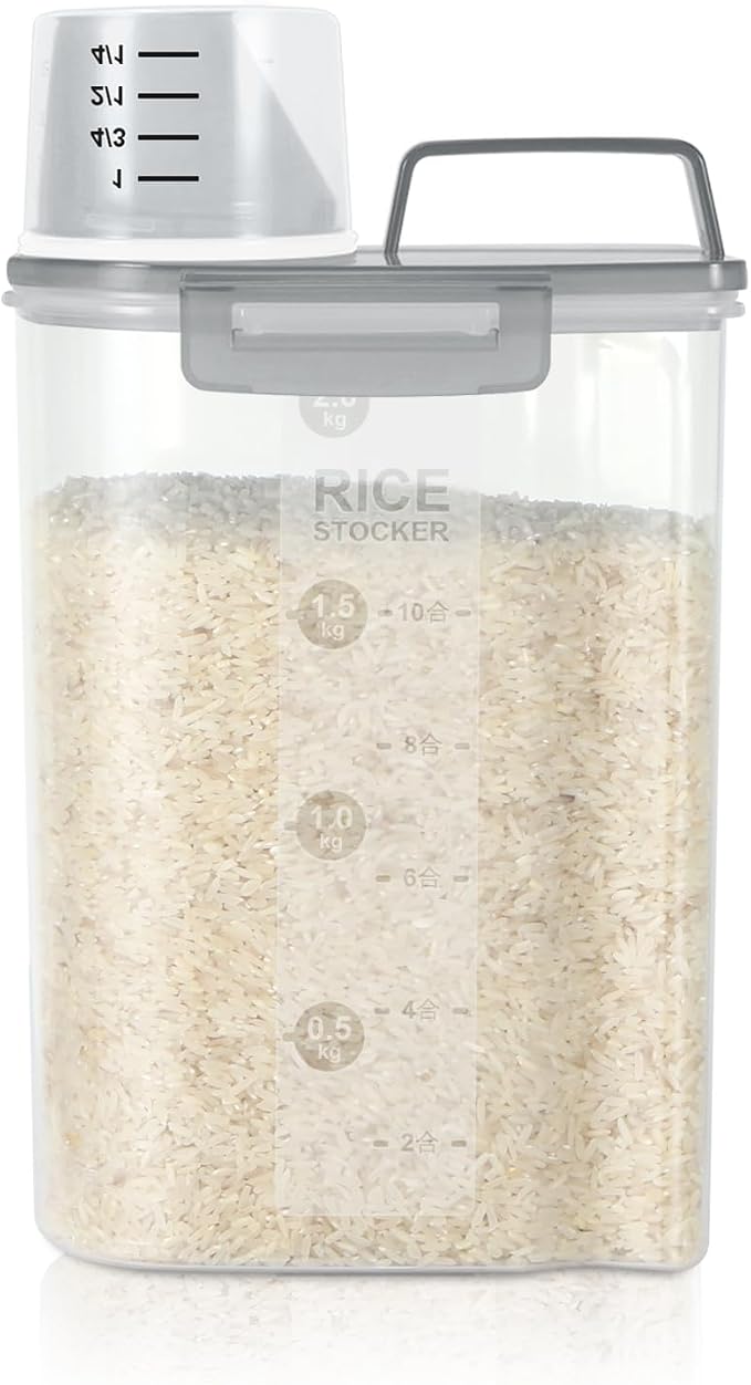 LEAWALK Airtight 4 LBS Rice/Cereal/Dry Food Storage Container BPA Free, 2.11Qt Clear Plastic Kitchen and Pantry Organization Bin Suitable for Oats, Flour, Sugar, Pasta, Pet Food, etc (Clear Grey)