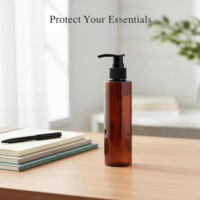 Amber PET Lotion Pump Bottle, Refillable Dispenser for Travel & Bathroom Storage, Black Finish
