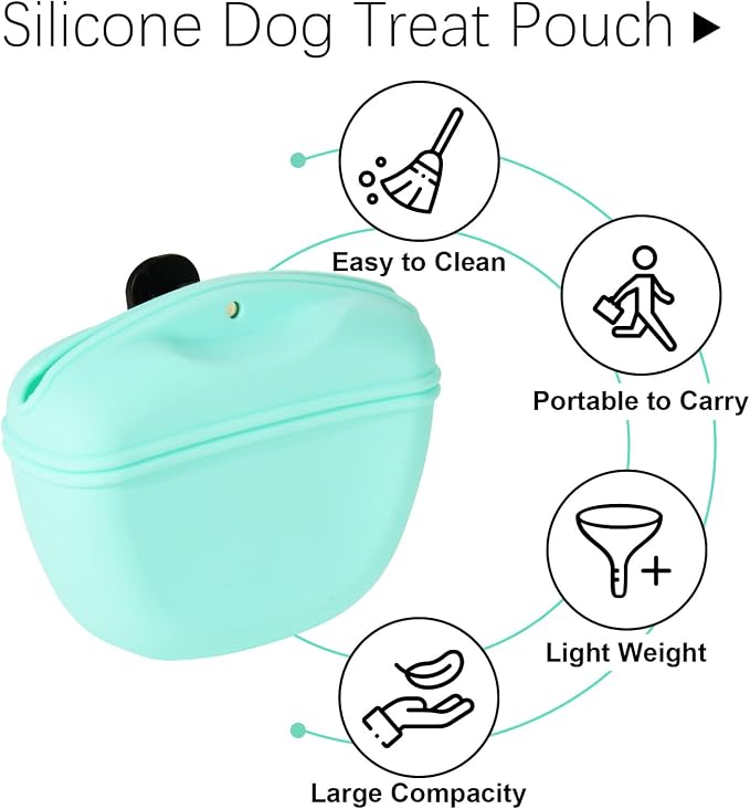 Cosmos 2 Pcs Pet Treat Bag Dog Training Pouch Silicone Portable Pet Training Container Dog Treat Holder with Buckle Closure and Waist Clip Dog Treat Pouches for Pet Training (Pink & Cyan)