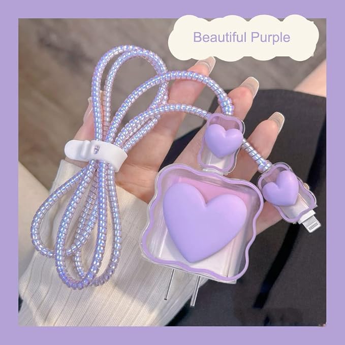 ZOSTLAND 5 in 1 DIY 18W 20W Heart Shape Protector Data Cable USB Charger Line Earphone Wire Saver Organizer Compatible with iPhone 11 12 13 14 15 Pro Max