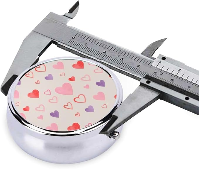 Small Pill Organizer, Round Metal Dispenser, Portable Case for Fish Oil, Travel Pill Box Purse Essential, Cute Love Hearts