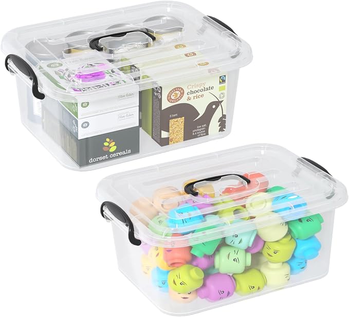 8 Quart Clear Plastic Storage Latching Bin with Handle, 2 Packs | Plastic Organizing Tote Box with Lids