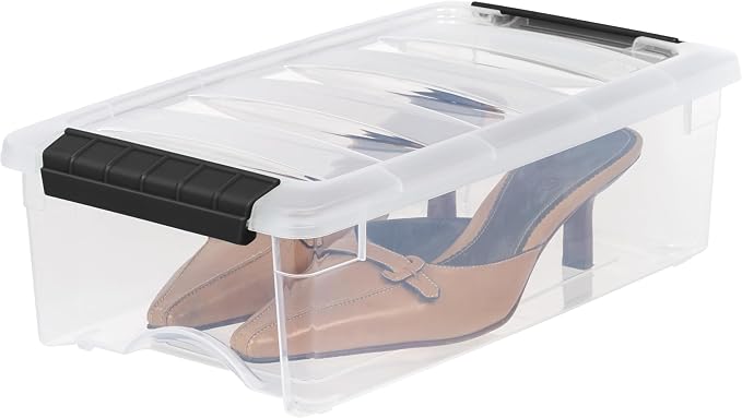 IRIS USA 10-Pack 6 Quart Storage Bins with Lids, Clear | Transparent design makes contents easy to find. Ideal for shoes, photos, documents, and small essentials. Nestable design
