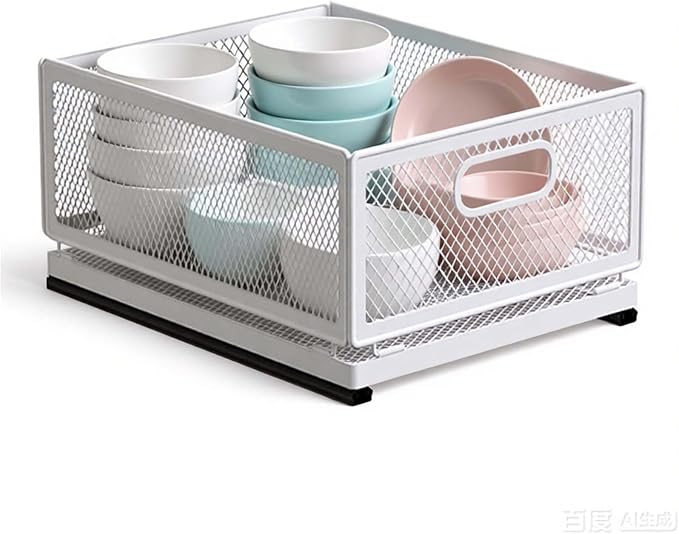 Slide-Out Storage Baskets W9.4"xD11.8"xH6.1" Rustproof Carbon Steel pull out Organizers with Super Strong Adhesive for Home Kitchen Drawers, Shelves, Cabinets