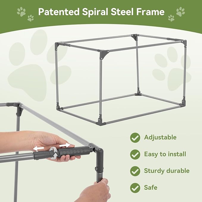PETSFIT 40" Soft Portable Dog Crate – Patented Spiral Sturdy Frame, Collapsible Travel Kennel for Large Dogs, 3 Mesh Door, Lockable Zippers, Indoor & Car Use Green