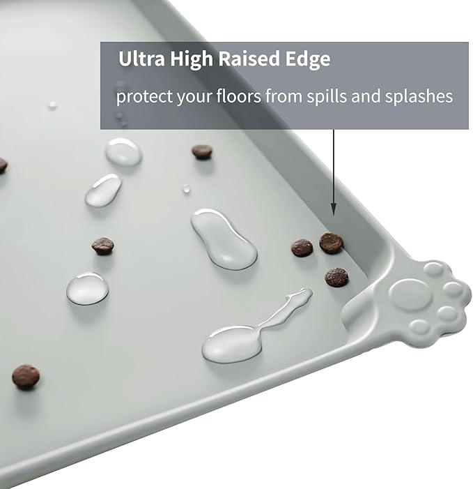 Reopet Waterproof Pet Feeding Mat, Non-Slip Silicone Placemats for Dog Cat Food and Water Bowl, High Raised Edges to Prevent Spills and Protect Floors