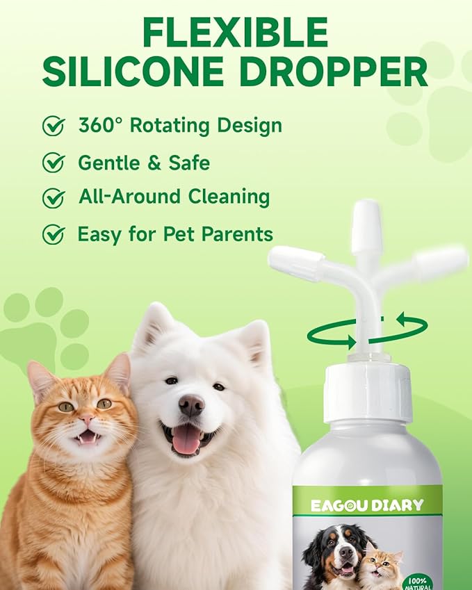 Eagou Diary Dog Ear Cleaner Solution - Cat Dog Ear Infection Treatment, Removes Debris, Wax, Odor, Itch Relief - Pet Ear Wash, Flush and Care with Aloe, Lavender, Chamomile, Ear Drops for Dogs Cats