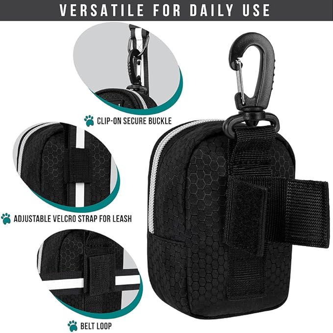 PetAmi Dog Poop Bag Holder for Leash, Waste Bag Dispenser Pet Pouch, Black | Doggy Puppy Walking Accessories Travel Camping, Dog Treat Pouch Supplies Must Have, Doggie Poo, Jogging, Walks