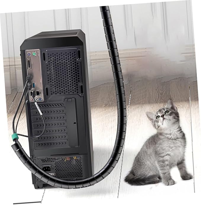 LALAFINA Cable Organizer Sleeve for Pets Spiral Wire Holder 1 Set Cord Management Tube for Dogs and Cats Flexible and Sturdy Cable Wrap in Black