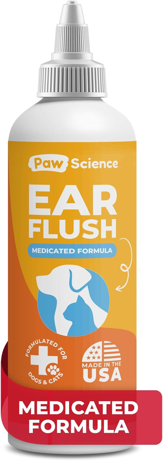 Paw Science Dog Ear Cleaner - Cat & Dog Ear Infection Treatment - Medicated Pet Ear Wash, Flush, and Cleaning Solution for Dogs and Cats - Remedy for Itchy Yeast Relief