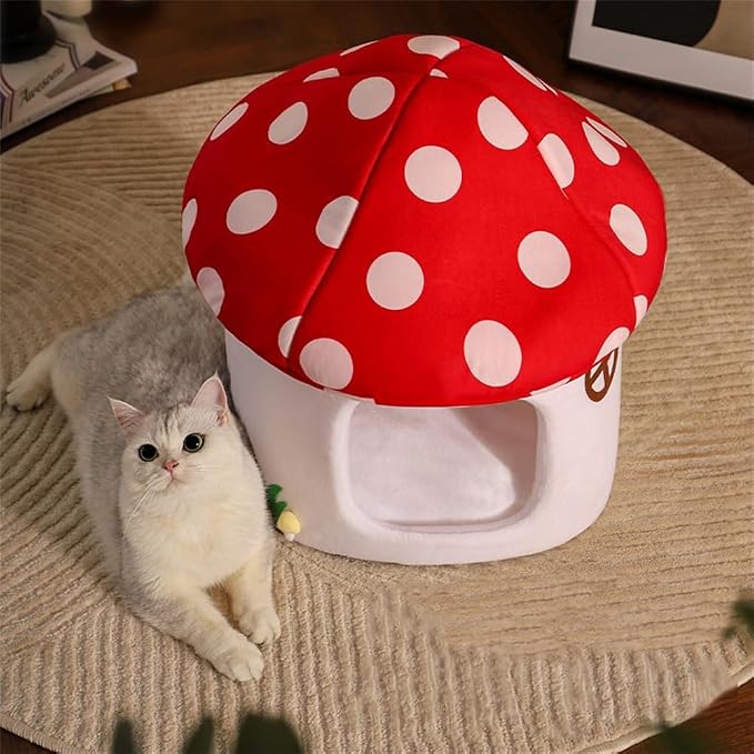 LYFJMUS Mushroom Cat Bed for Indoor Cats Mushroom Cow Shape Cat Cave Bed Cat Tent with Removable & Washable Cushion Pillow Cat House Bed for Cats Small Dogs ﻿