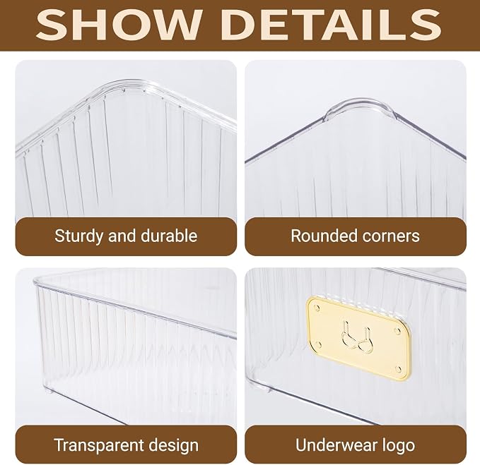 Clear Bra Organizer, Plastic Underwear Drawer Organizer with Lid for Closet, Undergarment Storage Ideal for Socks, Bras, Ties, and Scarves