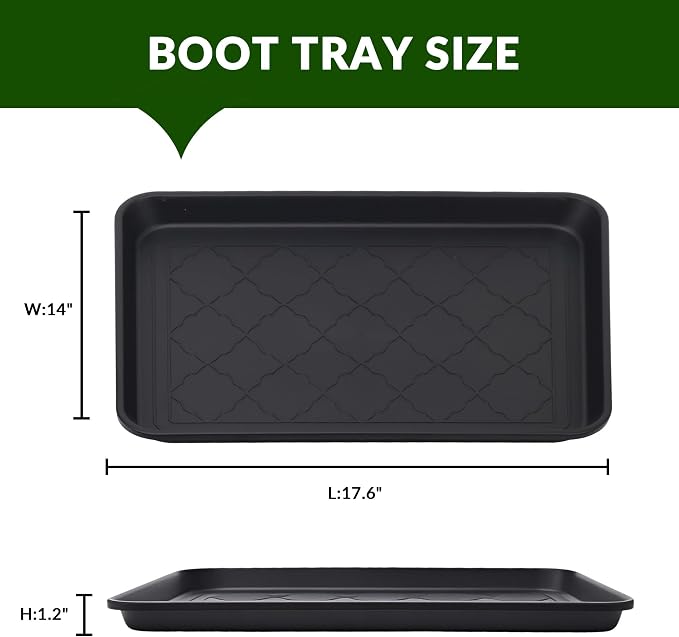 Finorder Multi-Purpose Boot Trays, 2 Pack, 17.6" x 14" x 1.2", Black | All Weather Heavy Duty Shoe Trays & Mat for entryway, Indoor and Outdoor, Waterproof Pet Feeding Mat