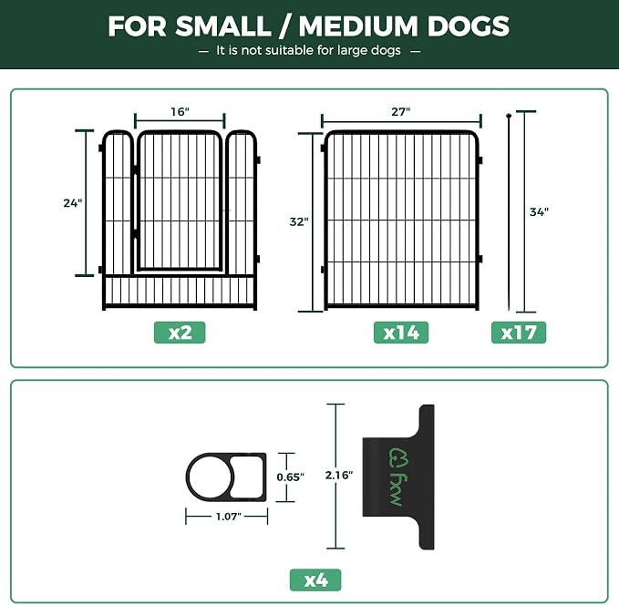 FXW Rollick Dog Playpen with Fence-to-Wall Anchors, 32" H, 16 Panels | Heavy-Duty & Easy setup Play Area, Flexible Boundaries, Indoor & Yard, For Small & Medium Dogs, Patented