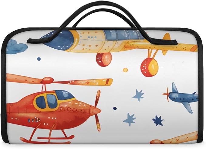 Airplane Makeup Bag for Women Hanging Roll-Up Travel Organizer Toiletry Kit with 4 Removable Compartments, Cartoon