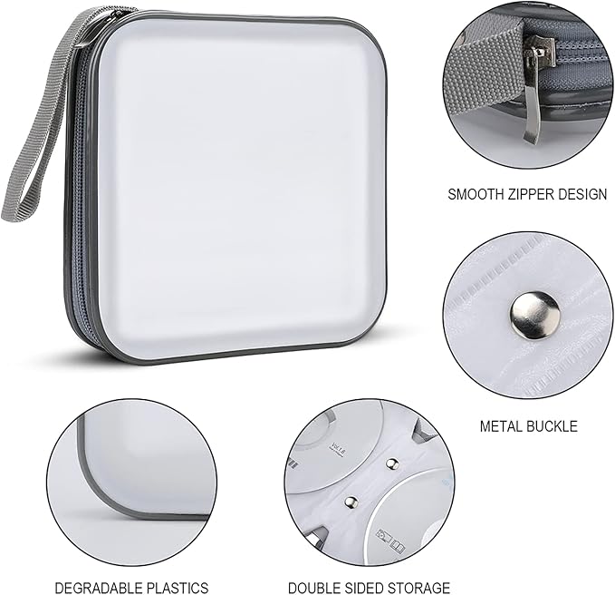 Pets Paw CD DVD Storage Case，Premium Plastic And Non-Woven, Waterproof with Handle, Portable Zippered Organizer