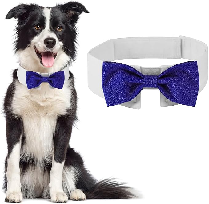 Elegant Dog Bow Tie - Cute Tuxedo Bowtie with Adjustable White Collar for Formal Pets - Perfect for Valentines, Weddings, and Birthdays
