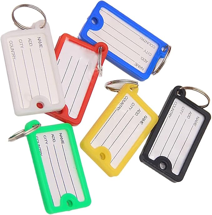 72PCS Plastic Key Tags, Colorful PP Key Labels with Circle and Label Window, Easy Recording Name Key Chain Key Identifiers for Pet Bag Clothes