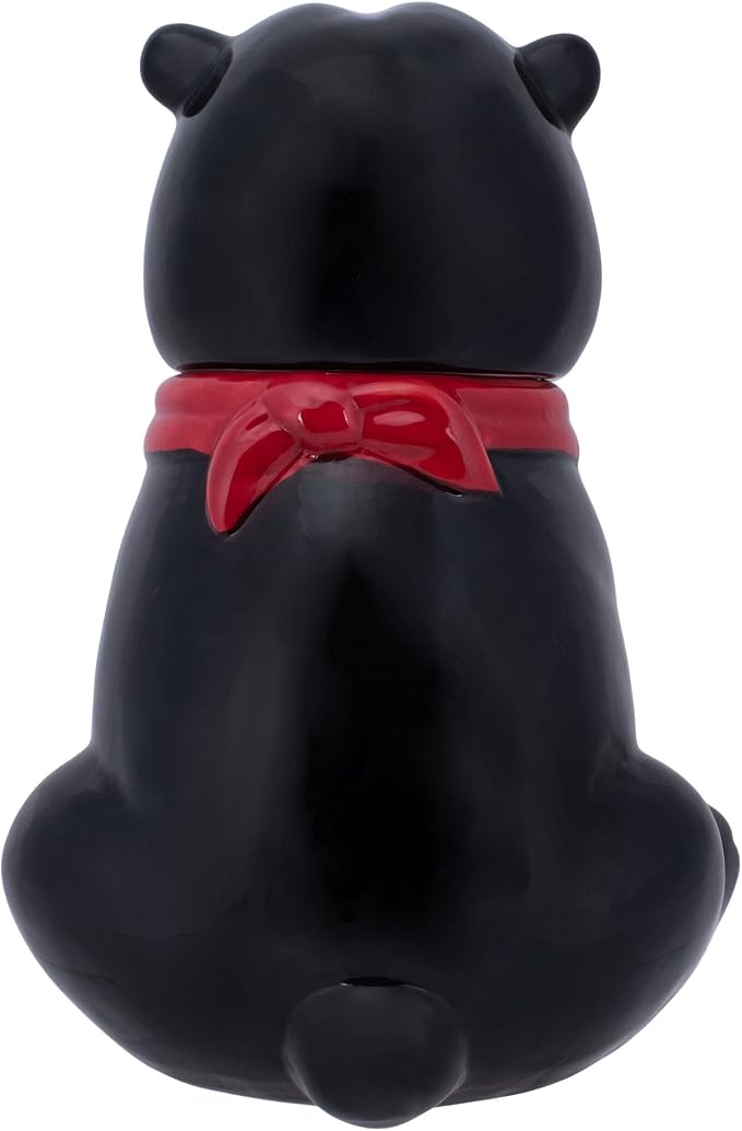 Black Bear Handkerchief 10 x 7.9 Dolomite Ceramic Everyday Cookie & Candy Jar with Airtight Lid: Perfect for Kitchen Canisters, Pet Treat Containers & Decorative Storage