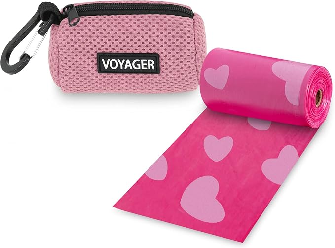 Best Pet Supplies Dog Poop Bag Holder Leash Attachment with Reusable Dispenser for Travel, Walking, Park, and Outdoor Use, Durable with Clip-On - Pink, Mesh Dispenser w/15 Bags