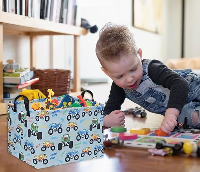 Rectangular Monster Truck Baskets Kids Gift Bins Empty Baby Basket for Boys Toy Storage Basket Organizer Bin Box Room Decor for Home(Monster Truck)