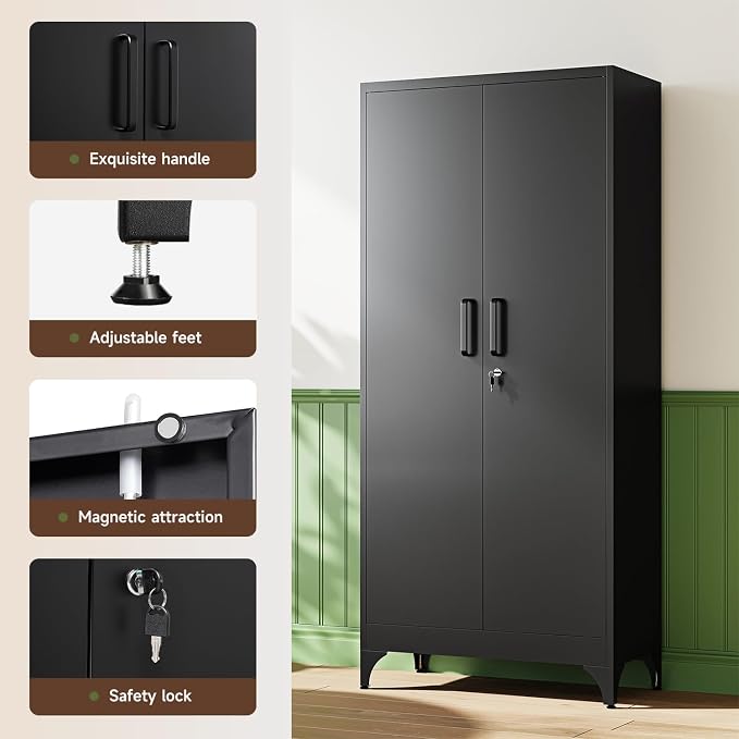 71" H Metal Storage Cabinet with 2 Doors and 4 Shelves,Tall Kitchen Pantry Cabinets,Utility Pantry Organizers for Cupboard/Dining/Bathroom/Home Office/Garage, Steel Tool Cabinets