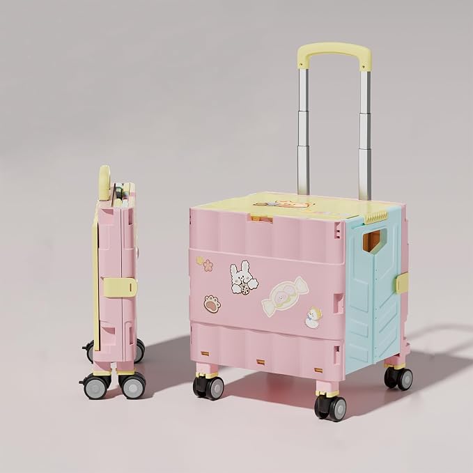 Collapsible Wheeled Crate with Lid,Folding Utility Cart Portable Rolling Crate Handcart,asket on 4 Rotate Wheels,Can Climb Stairs,Heavy Loads and Easy Storage C 36.5X32X92CM