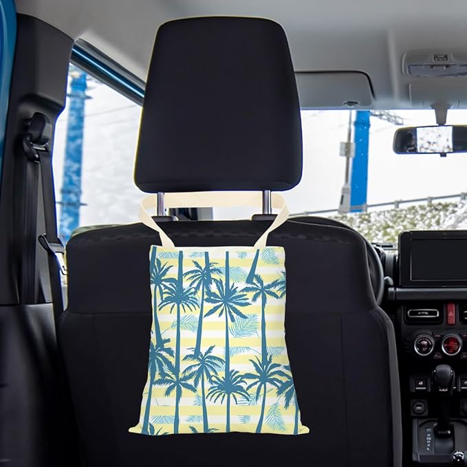 Car Trash Bag Car Garbage Bag Hanging Cars Trash Can, Waterproof Cars Back Seat Organizer for Vehicle Travelling Campingg Eucalyptus Palm Decor