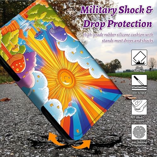 Rotating Handle Case for Samsung Galaxy Tab A11 2026/A9 2024 8.7 Inch, 360 Degree Swivel Kickstand with Magnetic Closure, Shockproof Leather Protective Cover for Women Men, Sun Clouds Creek