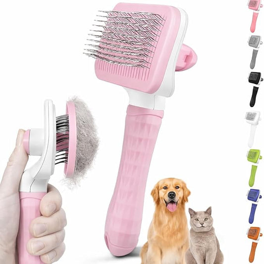 Self-Cleaning Slicker Brush, Dog Cat Bunny Pet Grooming Shedding Brush, Easy to Remove Loose Undercoat, Pet Massaging Tool Suitable for Pets with Long or Short Hair (Baby Pink)