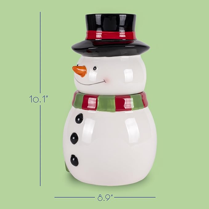 Dolomite Ceramic 11 x 6.5 Christmas Cookie & Candy Jar with Airtight Lid: Perfect for Kitchen Canisters, Pet Treat Containers & Decorative Holiday Storage, Snowman Striped Scarf & Top Hat