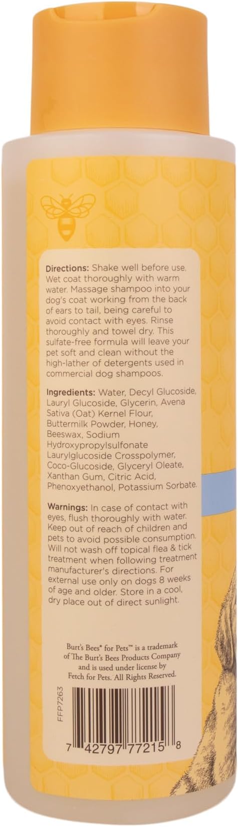 Burt's Bees for Pets Tearless Puppy Shampoo with Buttermilk and Flaxseed Oil, Gentle Dog Shampoo for Puppies 8+ Weeks, Fragrance Free Coat Cleanser with 95% Natural Origin Formula, 16 Fl Oz