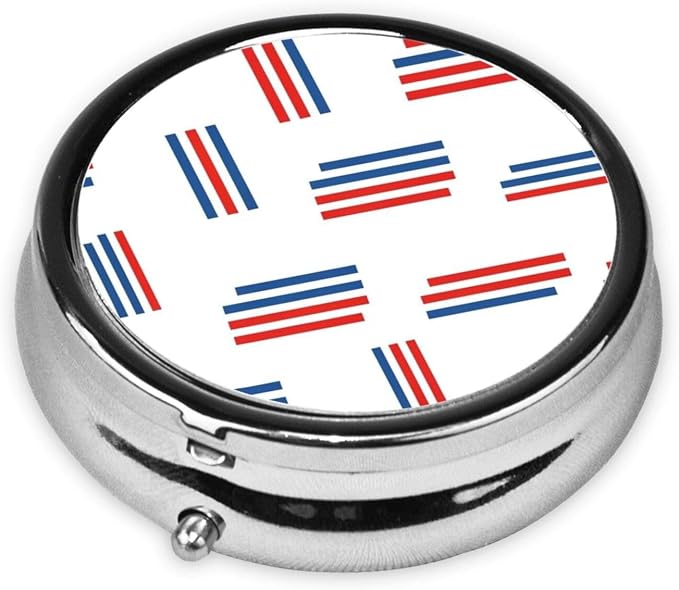 Purse Pill Organizer, Barber Shop Flag Stripes Cute Round Box, Compact Case for Vitamins, Travel Dispenser Pocket Carry for Her