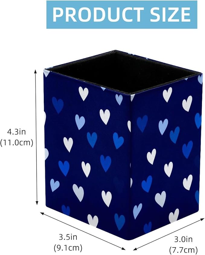 Love Heart Pen Holder for Desk Decor, Rectangular PVC Leather Pencil Cup for Desk Pen Organizer, Makeup Brush Holder for School, Home, Office