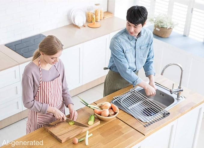 Ahyuan Roll up Dish Drying Rack Over The Sink Kitchen Roll up Sink Drying Rack Stainless Still Portable Drainer Foldable Dish Rack (Warm Gray, 17.8''X13.5'')