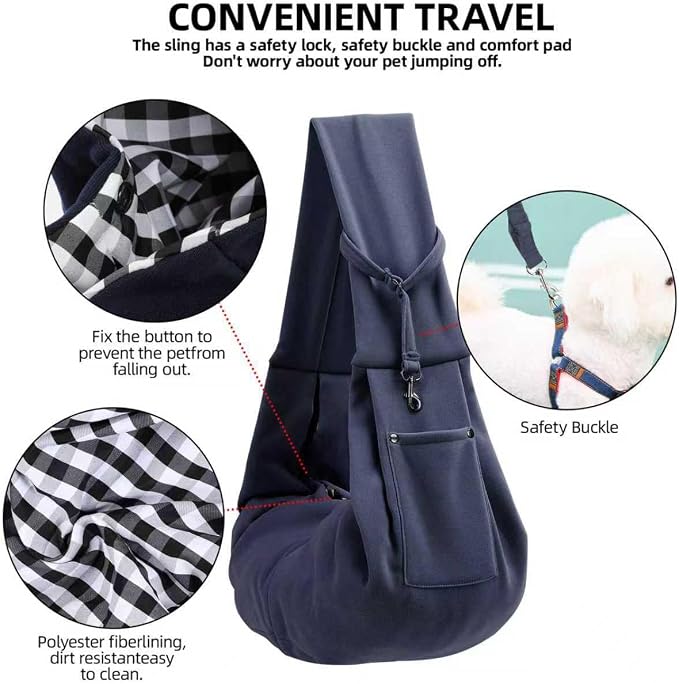 ARZQUT Dog and Cats Carrier Sling, Small Pet Carrier with Storage Pocket | Reversible Puppy Sling Carrier, Safety Buckle, Storage bag, Machine Washable for Travel, Outdoor Activitie, Hand-Free