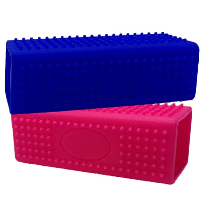 2 Pieces Pet Dog Cat Hair Remover, Block Roller Cleaner, Hollow Silicone Cleaner Brush for Sofa, Car Interiors, Furnishings, Carpets, Bedding or Any Fabric (Navy Blue, Pink)