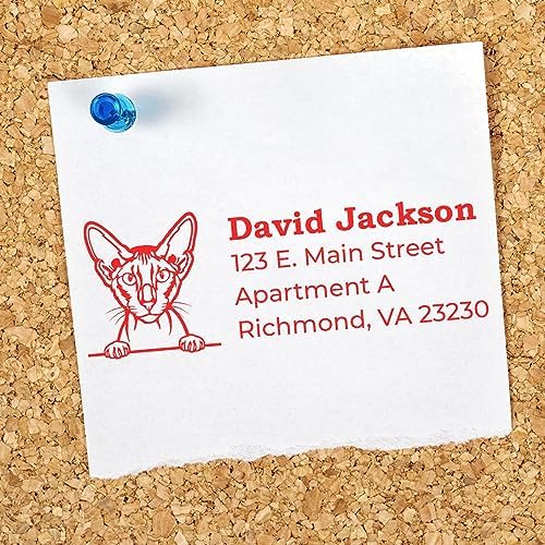 Personalized Peterbald Cat Return Address Stamp - Custom Made to Order Address Stamps for Equipment - Ideal for Pet Owners and Cat Lovers - 7/8 x 2-1/4 Size