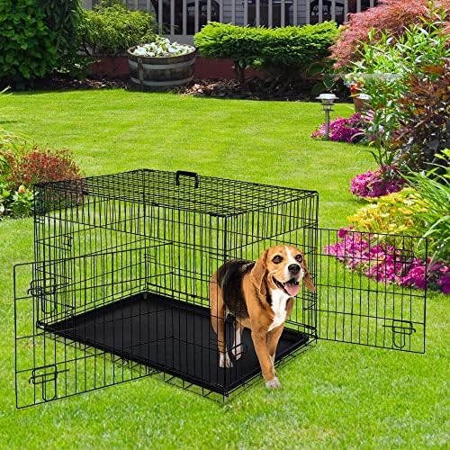ZENY 30/36/42 Inch Dog Crate Double Door Folding Metal Dog or Pet Crate Kennel with Tray and Handle