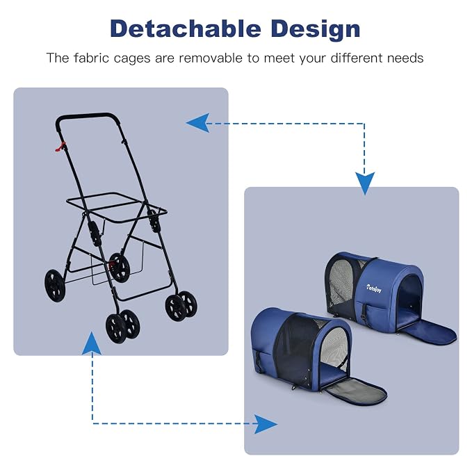 PETSITE Double Dog Stroller, Foldable Pet Stroller for 2 Dogs & Cats Small Medium Sized with Detachable Carrier on Wheels, Ideal for Car Seat Walking Camping Travel
