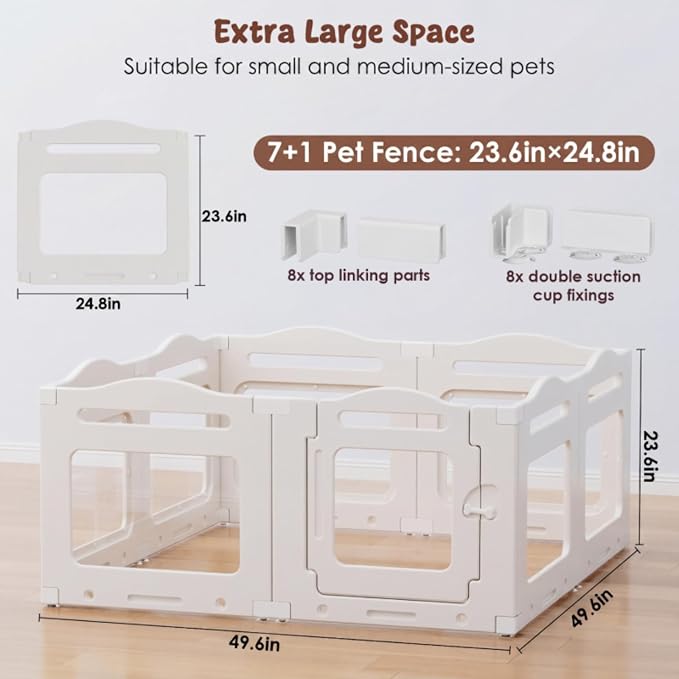 Clear Acrylic Dog Playpen Indoor, Puppy Kennel w/Locking Door, Pet Gate | 23.6 in 8-Panel Design, Easy to Clean & Install Play pen for Medium Dogs and Puppies, Stable Indoor Area Setup for Home Use