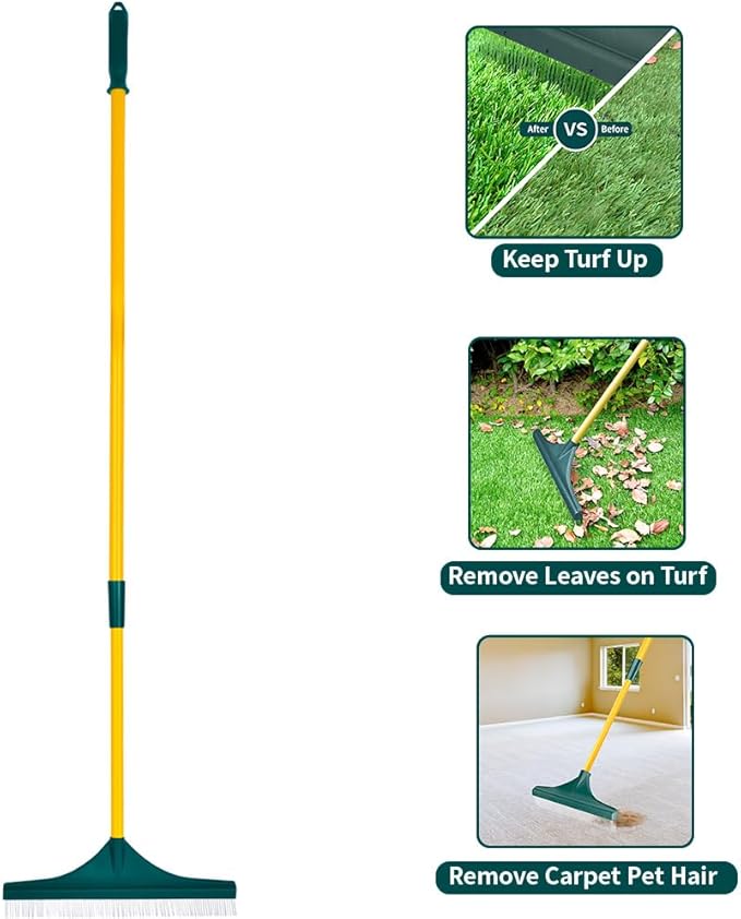 Artificial Turf Rake, Leaf Rake, Carpet Rake, - 2026 New 3-in-1 Garden Rakes with Adjustable 32 to 50 Inches Handle Steel for Artificial Fake Grass Lawn Leaf Removal, Pet Hair Removal