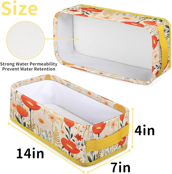 Spring Flowering Plants Bathroom Storage Basket, Foldable with Handle Open Countertop Paper Towel Decorative Box, Toilet Tank Top Shelf Baskets for Home Closet Bedroom Living Room Office