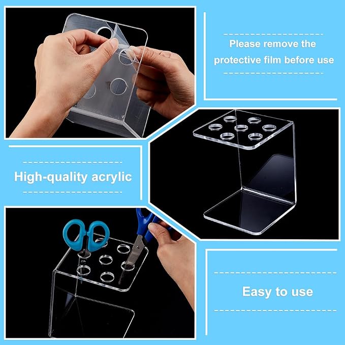 AHANDMAKER 2 Pack Scissor Holder Rack, Acrylic Desktop Organizer Stand for Salon Sewing Barber Shears Organizer Hair Pet Grooming Tools Storage Decoration, Transparent