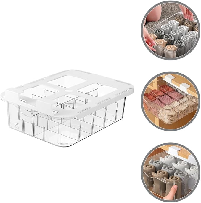 FOMIYES Multi-grid Drawer Sock and Underwear Organizer Box with Lid, Pet Material, Stable Dustproof Design for Closet and Home Storage, 15 Compartments
