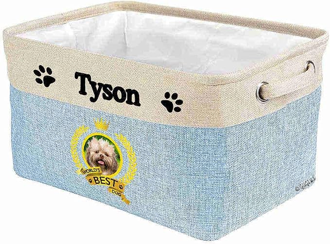 Custom Name Collapsible Dog Toy Storage Basket Bin World's Best Dog Cute Shih Tzu Foldable Pet Toy Box Closet Shelf Baskets Organizer for Bedroom Home Dog Cat with Handles Blue