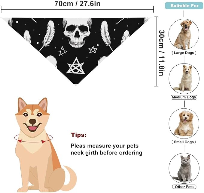 Portable Adjustable Goth Raven Crow Skull Moon Star Gothic Witch Magic Spirit Board Triangle Dog Scarf, Lightweight and Comfortable Pet Daily Accessories for Casual Daily Use