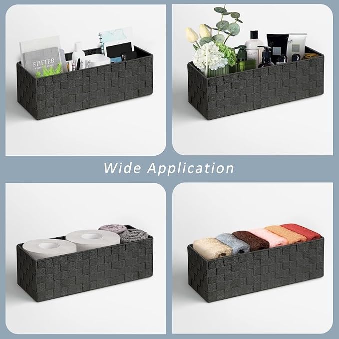 Woven Black Storage Baskets Shelf Tote Boxes for Organizing, Woven Baskets for Shelves Small Baskets Organizer Bins Pantry Storage Baskets (Black, 13Qt./2 PCS)