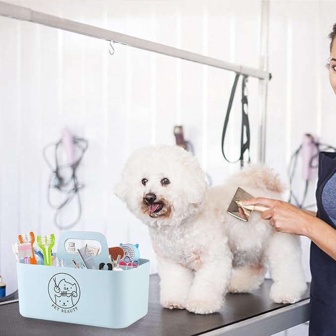 5-Compartment Blue Dog Stuff Storage Caddy, Portable Pet Grooming Organizer with Handle, 9.8" L x 6.1" W x 4.4" H