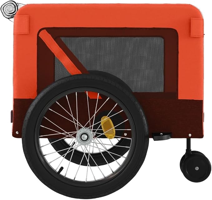 Pet Bike Trailer for Small Dogs, Foldable Bicycle Cargo Cart with Steel Frame, Mesh Windows, Reflectors, and Push Bar, Orange and Black